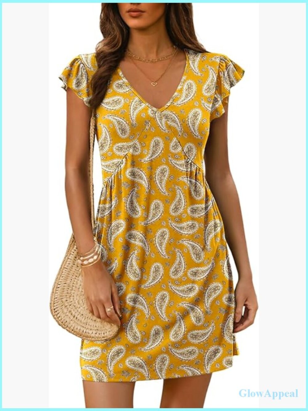 Women's Mini Dress V-Neck Ruffle Sleeve Casual Summer Sundress